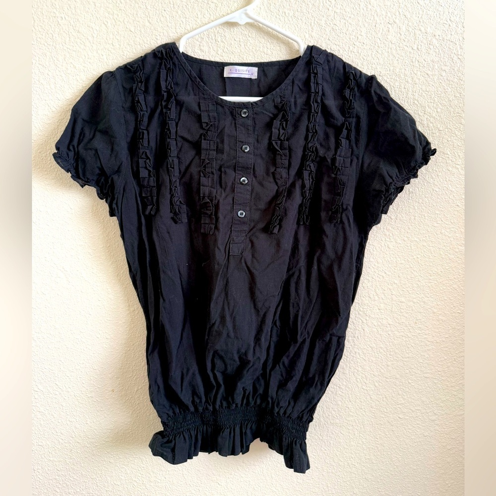 Black Blouse Top, Gothic-style, Bohemian, Dark Feminine, Formal, Size Medium